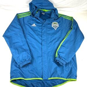 adidas jacket mens Large blue Seattle Sounders FC VTG XBOX full zip windbreaker
